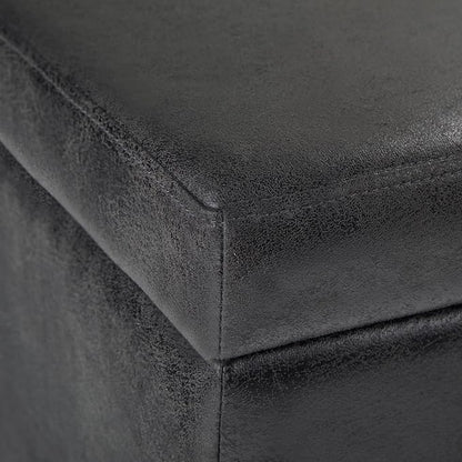SIMPLIHOME Avalon 48 inch Wide Contemporary Rectangle Storage Ottoman Bench in Distressed Black Distressed Vegan Faux Leather, Assembled, For the Living Room, Entryway and Family Room