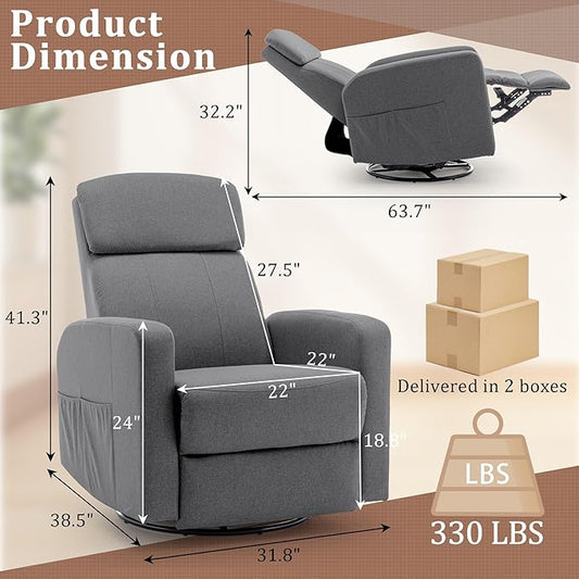 Power Swivel Recliner Chairs for Adults, Electric Glider Rocking Chair Nursery, Glider Recliner Nursery Chair with Classified Side Pocket, Nursery Rocking Chairs with USB and Type-C Ports