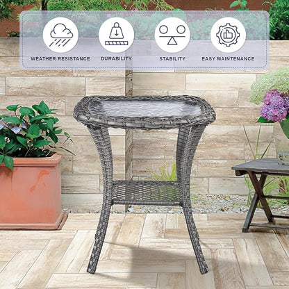 Swivel Patio Chairs sofa Set of 7 with 6" Thick Cushion - Wicker Outdoor Swivel Rocker Patio Chair ,Sofa/Glass coffee table, High Back Comfortable Outdoor Glider Chairs - Gery Wicker | Gery Cushions