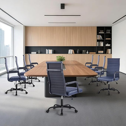 Office Desk Chair, Ergonomic Conference Room Chairs, PU Leather Executive Ribbed Computer Chair, Swivel Rolling Chair for Home Office