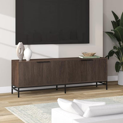 Henn&Hart Fluted TV Stand for TVs up to 78'' with 2 Storage Cabinets and Adjustable Shelves for Living Room, Family Room, or Office, Alder Brown