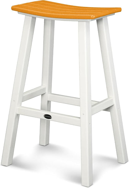 POLYWOOD 2012-FWHTA Contempo Bar Height Saddle Seat Barstool, White Frame, Tangerine