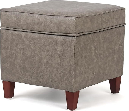 Asense Square Storage Ottoman Faux Leather Upholstered Footrest Footstool with Wooden Legs, Grey