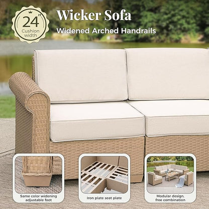 Patio Couch, 2-Piece Outdoor Rattan Wicker Sofa with 5.5" Thick Waterproof Cushions Deck Backyard