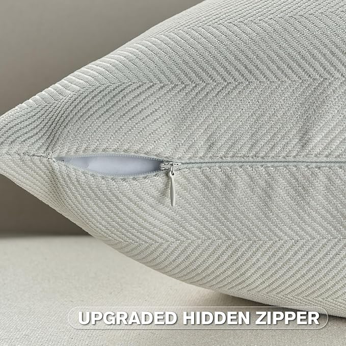 FUTEI Cream White Chenille Throw Pillow Covers 20x20 Inch Set of 2,Soft Wide Chevron Textured Cushion Case,Farmhouse Home Decor for Couch Bed Living Room