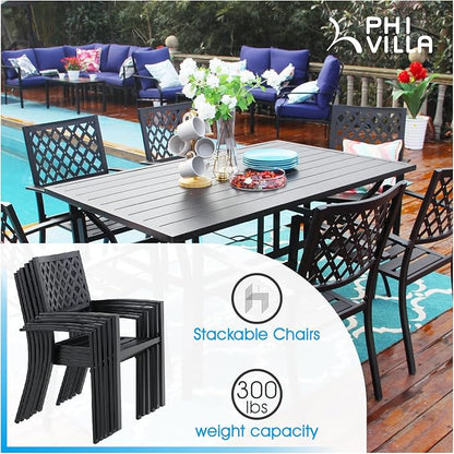 PHI VILLA Metal Outdoor Dining Chairs Set of 4 - Stackable Black Patio Chairs, 300lb Capacity (Diamond)