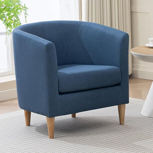 Accent Barrel Chair, Modern Comfy Living Room Chairs with Armrest Small Reading Chair with Cozy Soft Padded for Bedroom Reception Room Cafe, Blue