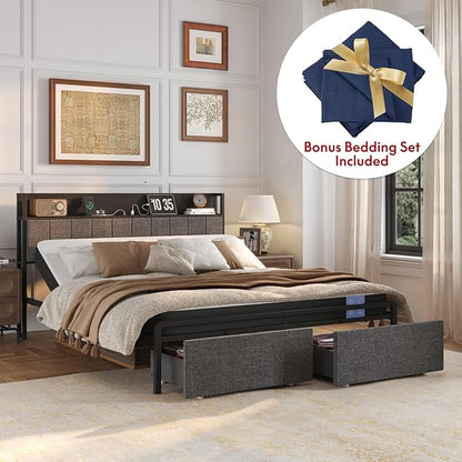 FLEXISPOT BF21Q Adjustable Bed Frame with 6 Inch Queen Size Gel Memory Foam Mattress, Viscose from Bamboo, Medium Firm, Certi-PUR & Oeko-TEX Certified, Bonus 4-Piece Queen Sheet Set Included.