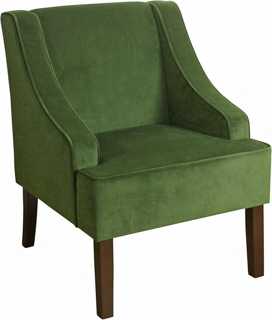 Mid Century Modern Accent Chair Wingback Living Room Chair Comfy Upholstered Scooped Armchair Fabric Side Chair with Wood Legs for Small Space, Bedroom, Apartment, Office, Waiting Room (Green)