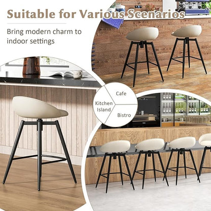 COSTWAY Bar Stools Set of 4, 25" Upholstered Counter Height 360° Swivel Bar Stools w/Backrest & Footrest, Heavy-Duty Metal Frame Armless Breakfast Chairs for Kitchen, Living Room (Set of 4,Beige)