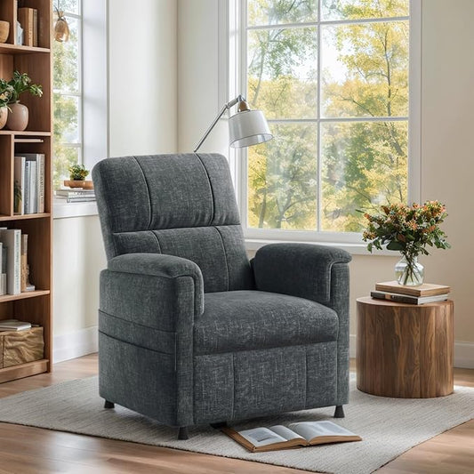 Amada Small Power Recliner Chair for Adults, Chenille Electric Reclining Chair for Small Spaces with Remote & Side Pockets, Thick Seat Cushion for Home Theater, RV, Living Room & Bedroom (Dark Grey)