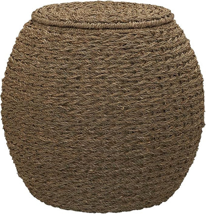 Household Essentials Handwoven Seagrass Barrel Wicker Storage Basket Side Table, Natural