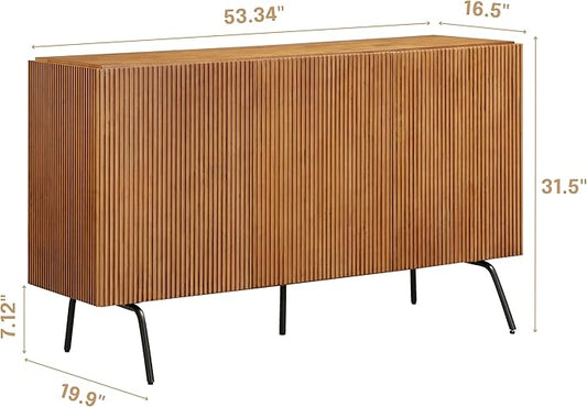 NTC Veil Sideboard with 2 Doors and 3 Drawers, Buffet Cabinet with Vertical Groove Design and Metal Legs, Storage Cabinet for Living Room, and Entryway, Effortless Assembly, Teak Look