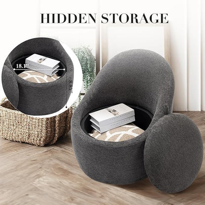 360° Swivel Accent Chair Set of 2, Mid-Century Modern Chair with Hidden Storge, Small Swivel Chair with Arms for Living Room/Office - Dark Grey
