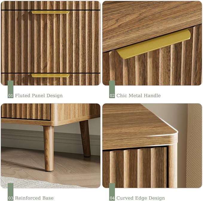 LYNSOM Fluted Dresser and Nightstand Sets 3 Piece, 7-Drawers Dresser and 1-Drawer Nightstands Set of 2, Wood Bedroom Furniture Set for Home, Bedroom, Hallway, Natural Oak