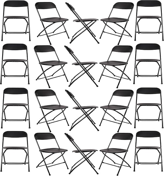 BTEXPERT Set of 20,Black Plastic Folding Chair Steel Frame Commercial High Capacity Event Chair Lightweight Set for Office Wedding Party Picnic Kitchen Dining Church School