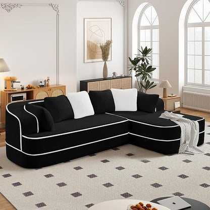 106" Cloud Sectional Sofa, Modern Boneless Couch for Living Room, Deep Seat Comfy Teddy Fabric L Shaped Sofa Chaise, No Assembly Required (Black, 106" L Shape with Right Facing Chaise)