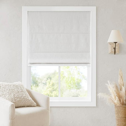 Madison Park Cordless Roman Shades, Total Blackout Window Blind Privacy Window Shades, Thermal Insulated Cordless Window Treatment for Bedroom, Living Room, Quincy, Single Panel 31" W X 64" H White