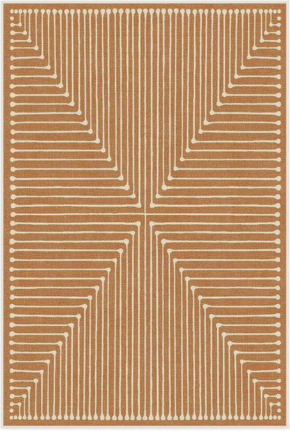 RUGGABLE x Jonathan Adler Machine Washable Modern Area Rug – Inkdrop Copper 4x6, Stain-Resistant, Non-Slip – Medium Rugs for Living Room, Bedroom, Hallway, Entryway & Office–with Standard Pad