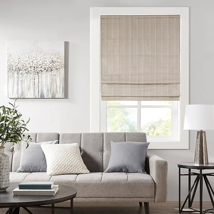 Madison Park Galen Cordless Roman Shade, 34"W x 64"H, Sheen Taupe – Room Darkening, Thermal Insulated, Energy Efficient Window Blind with Subtle Sheen Basketweave Fabric for Privacy