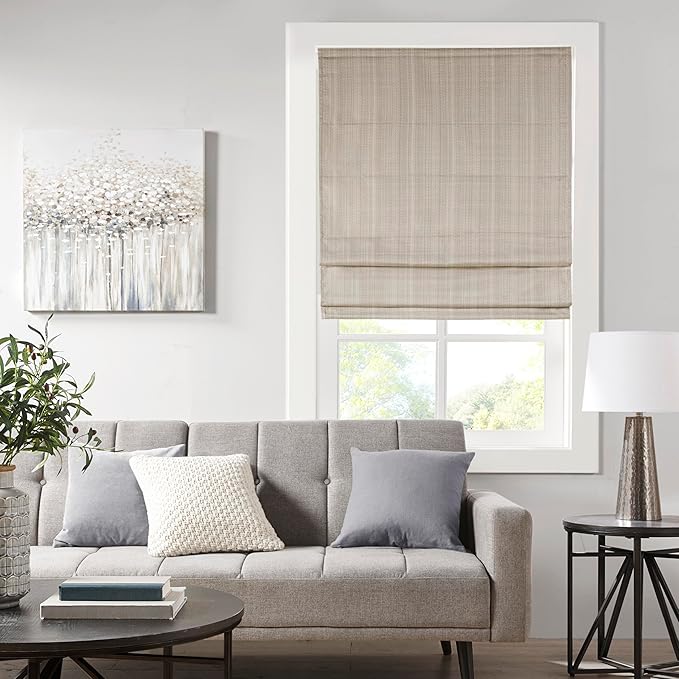 Madison Park Galen Cordless Roman Shade, 29"W x 64"H, Sheen Taupe – Room Darkening, Thermal Insulated, Energy Efficient Window Blind with Subtle Sheen Basketweave Fabric for Privacy