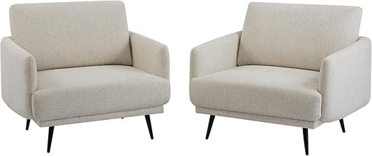 Oversized Accent Chair for Living Room Chairs Reading Arm Chair Comfy Modern Single Sofa Side Chairs with Metal Legs & Soft Cushion for Bedroom, Waiting Room (Chenille Oatmeal, Set of 2)