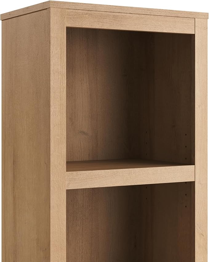 Prepac Moda 80" Tall 5-Tier Narrow Bookcase in Natural Oak, Modern Storage Accent Bookshelf with 3 Adjustable Shelves for Home, Office, Living Room, Bedroom