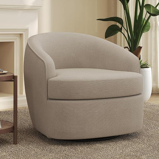 Leyu&Hafort Modern Beige Swivel Accent Chair with Removable Foam Seat Cushion, Linen Upholstered Comfty Sofa for Living Room and Bedroom Reading, FSC Certified Solid Wood Base. (Oatmeal)