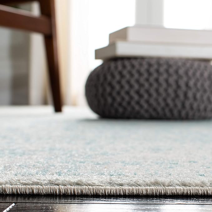 SAFAVIEH Evoke Collection 5'1" x 7'6" Ivory / Aqua EVK256J Oriental Distressed Non-Shedding Living Room Bedroom Area Rug