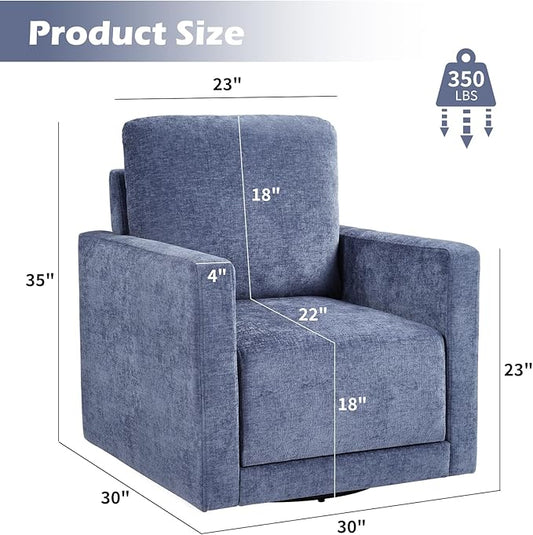 INZOY Swivel Accent Chair, Comfy 360° Swivel Chair with Hidden Storage, Upholstered Chenille Square Chair for Living Room Bedroom Small Spaces, Fully Assembled, Blue