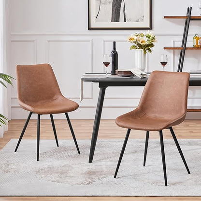 Yaheetech Dining Room Chairs Set of 4 Mid Century Modern Kitchen Chairs with Upholstered Faux Leather and Metal Legs for Dining Room, Living Room, Brown