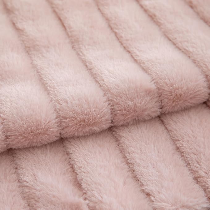 Pack of 2 Faux Fur Throw Pillow Covers 16x16 Inch Striped Decorative Soft Plush Couch Pillow Case Home Decor for Bed, Sofa, Living Room Pink