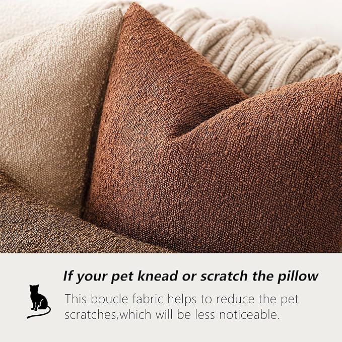 Foindtower Pack of 2, Decorative Textured Boucle Throw Pillow Covers Modern Accent Solid Pillow Cases Cozy Soft Couch Cushion Case for Chair Sofa Bedroom Living Room Home Decor 22x22 Inch Red Taupe