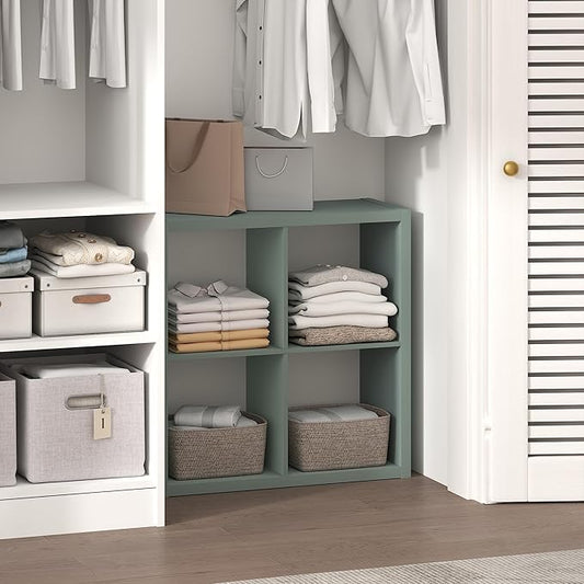 Furinno Cubic Closet Organizers and Storage, 4-Cube Closet Organizer, Open Shelf Closet Storage, Extra Thick Frame for Wardrobe, Bedroom, Living Room, Sage Green
