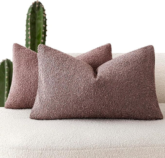 Foindtower Pack of 2 Textured Boucle Throw Pillow Covers Accent Solid Decorative Lumbar Pillow Cases Cozy Soft Couch Cushion Case for Chair Sofa Bedroom Living Room Home Decor 12x20 Inch Dark Purple