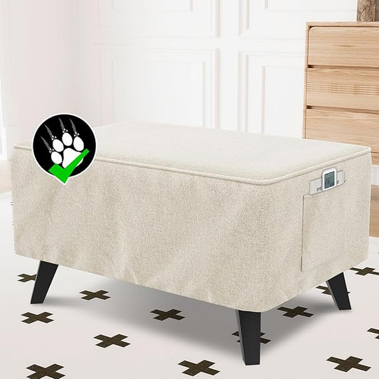 H.VERSAILTEX Thick Durable Linen Look Ottoman Cover Folding Storage Stool Furniture Protector Soft Rectangle Slipcover with Elastic Bottom Fit Length 49"-50" Footrest Washable - Heather Ivory