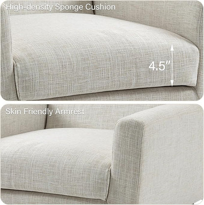 Accent Chair, Mid-Century Modern Fabric Chairs with Arms for Living Room, Comfy Upholstered Club Single Sofa Armchair for Bedroom Waiting Room with Solid Wood Frame (Fabric Beige, Set of 2)