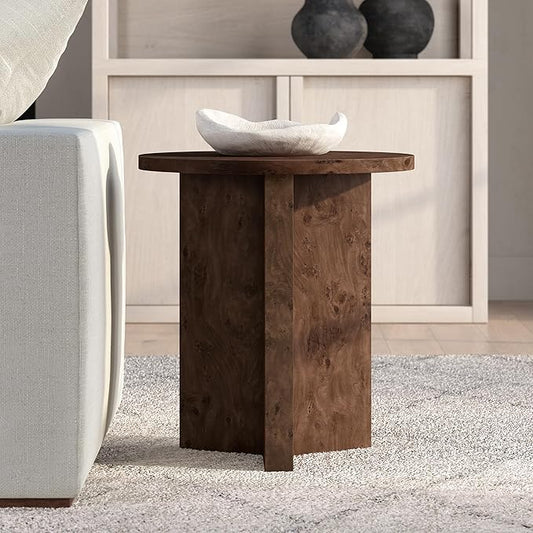 Henn&Hart 20" Scandinavian Round Wooden End Table, Side Table, Nightstand with X-Base for Living Room, Office, Family Room, or Bedroom, Espresso Burl