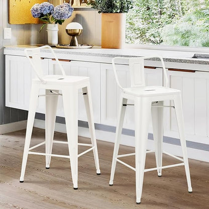 HAOBO Home Metal Bar Stools Set of 2 Low Back Counter Height Barstools 26" Industrial Barstool Patio Stool Metal Kitchen Stools Bar Chairs for Indoor Outdoor