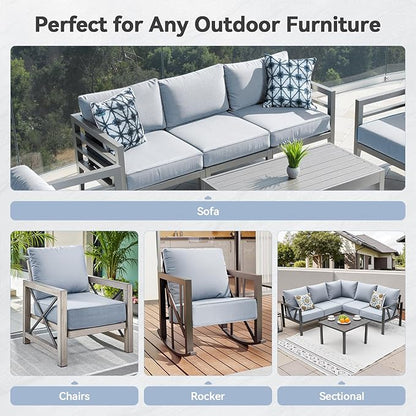 Luxury 6" Outdoor Cushions for Patio Furniture, 24x24x6" Thick Seat Cushion Set of 6, Fade Resistant Couch Chair Replacement Cushions High Density Wicker Chair Cushion w/ Removable Cover Baby Blue