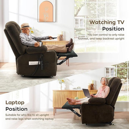 ABCASA Oversized Dual Motor Lay Flat Power Lift Massage Recliner Chair Set of 2, Lift Chairs Recliner with Lumbar Pillow, Cup Holder for Elderly with Heat for Living Room - Brown