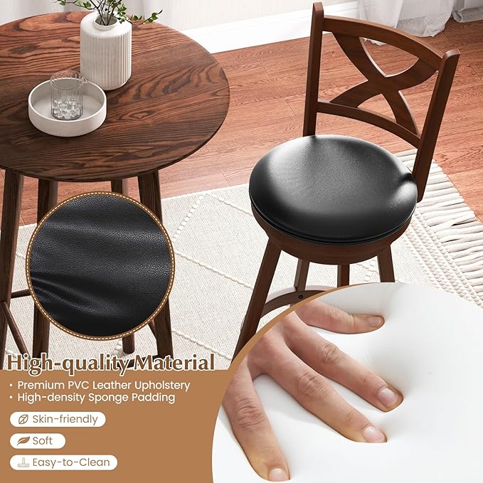 COSTWAY Bar Stools Set of 4, 30 Inch Classic Bar Height Chairs with X-Shaped Open Back, 4 PCS Swivel Barstool Set for Kitchen Island, Pub, Bistro, Café, Espresso (4, 30 Inch)