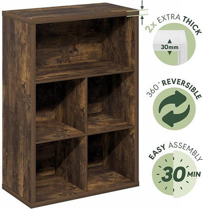 Furinno Cubicle Book Shelf, 5-Cube Bookshelf, Cube Storage Organizer Bookcase with Closed Back, 15.3 x 29.9 x 43.3, for Living Room, Bedroom, Home Office, Amber Pine