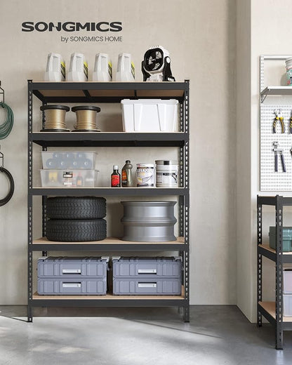 SONGMICS 5-Tier Storage Shelves, Load 2310 lb, Garage Storage, Boltless Assembly, Adjustable Shelving Unit, 23.6 x 47.2 x 70.9 Inches, for Study Shed Basement, Black and Natural Beige UGLR600B01