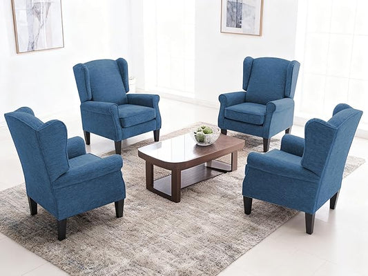 Accent Chair Set of 4, Modern Living Room Chairs with Wingback, Comfy Upholstered High Back Single Sofa for Bedroom, Mid-Century Reading Armchair Sillas para Sala