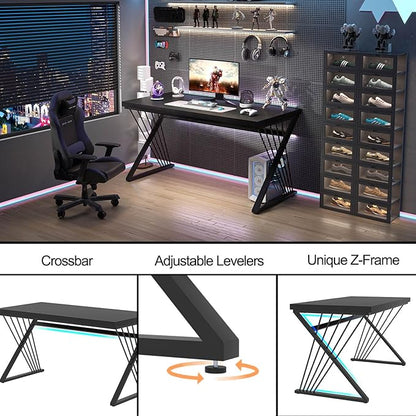 FOLUBAN Black Desk, Modern Wood and Metal Computer Desk for Home Office, Simple Writing Work PC Desks for Bedroom, Industrial Study Gaming Table for Living Room, Black, 53 Inch