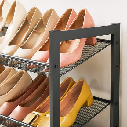 SONGMICS Shoe Rack, 3-Tier Shoe Organizer, Metal Shoe Storage for Garage, Stackable Shoe Shelf, with Adjustable Flat or Angled Shelves, 9-12 Pairs, Charcoal Gray ULMR03GB