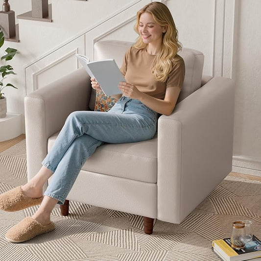 ABCASA Faux Leather Oversized Accent Chair with Storage Deep Seat Single Sofa Large Reading Armchair for Living Room Bedroom Office Whitesand