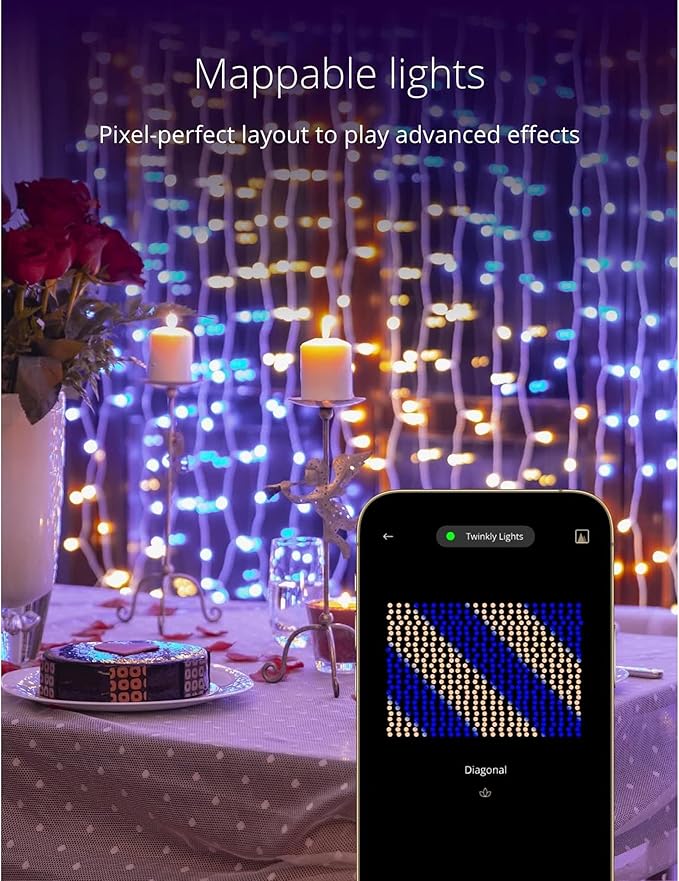 Twinkly Christmas Curtain Lights 210 RGB+W LEDs - App-Controlled, Sync with Music, Indoor & Outdoor Use, Compatible with Google Assistant, Amazon Alexa, Apple HomeKit, Bluetooth & WiFi Connectivity