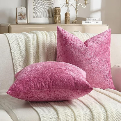 FUTEI Hot Pink Flannel Throw Pillow Covers 24x24 Inch Set of 2,Soft Dimensional Textured European Cushion Cases,Modern Home Decor for Couch Living Room